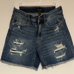 Judy Blue Distressed Dark Blue Denim Jean Shorts Sz Small EUC